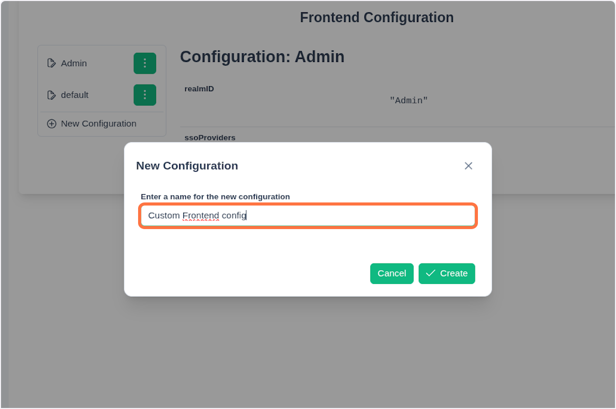 Create new configuration dialog