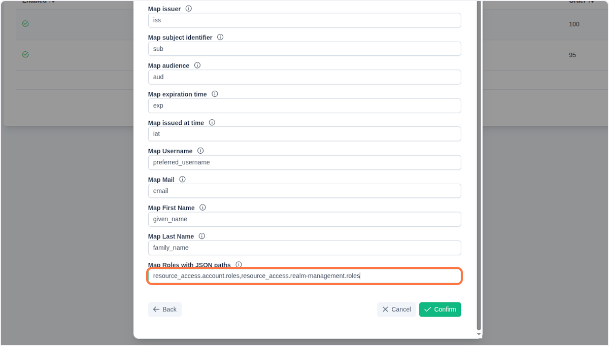 Oidc form Map Roles with JSON path