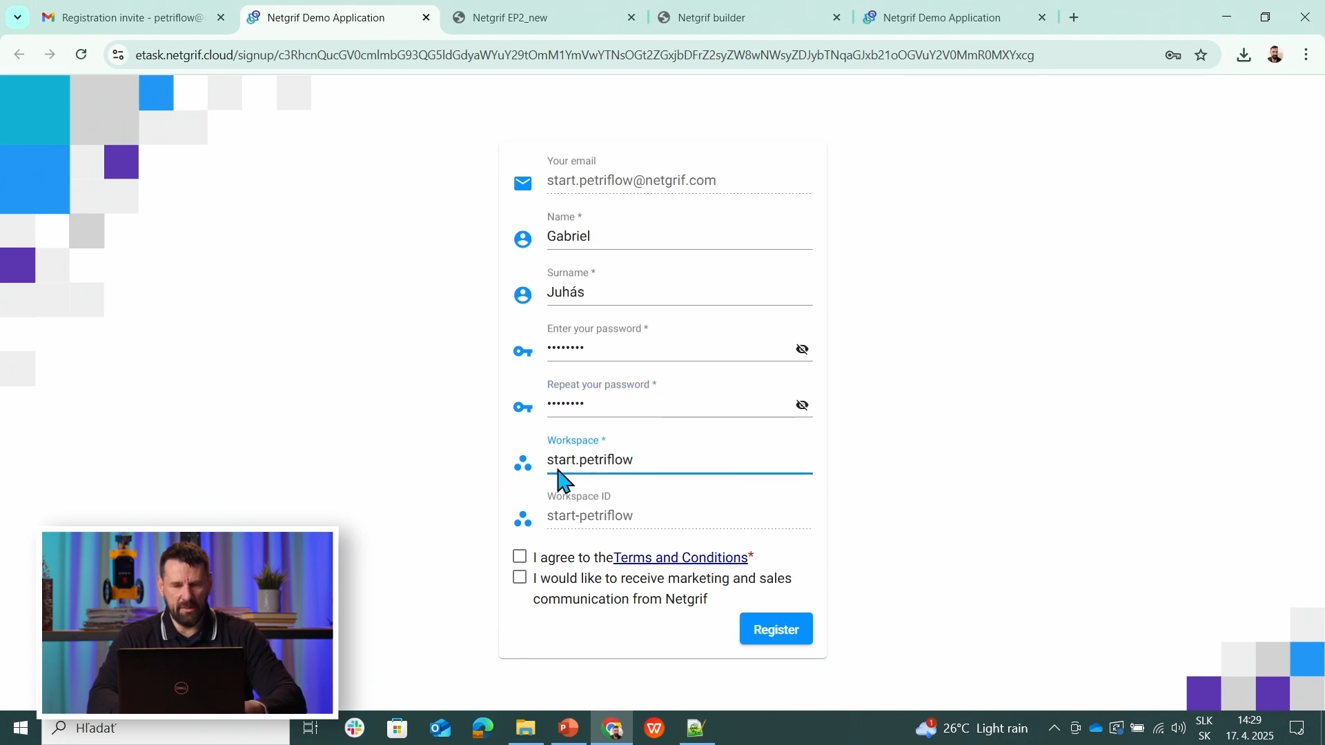 Register screen